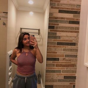 Red and white striped top